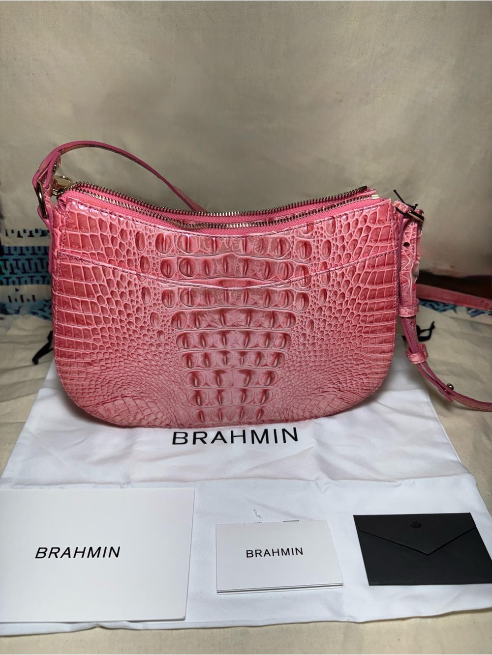 Brahmin Pink Croc-Embossed Leather Shoulder Bag